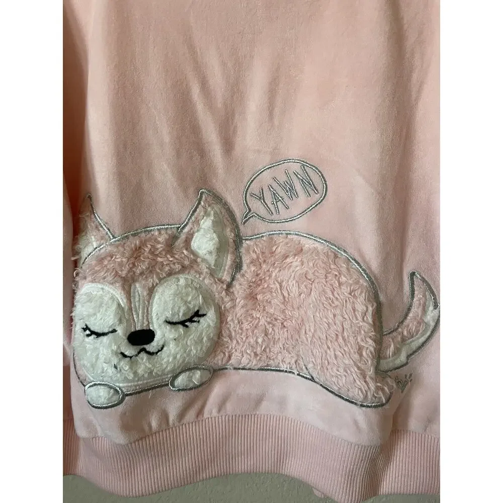 Justice Berry Burst Pink Furry Friend Yawn Drop Long Sleeve Velour Top Size 10